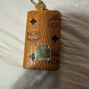MCM Tan Leather Key Holder with Logo Accents